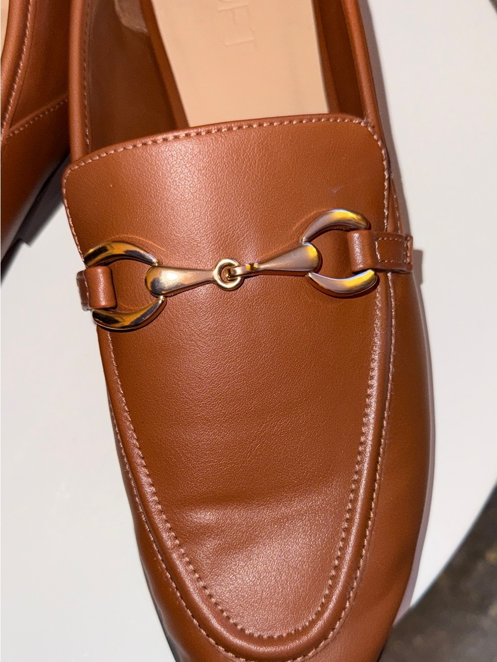 LOFT Brown Leather Bit Loafers with Gold Hardware - Picture 2 of 7